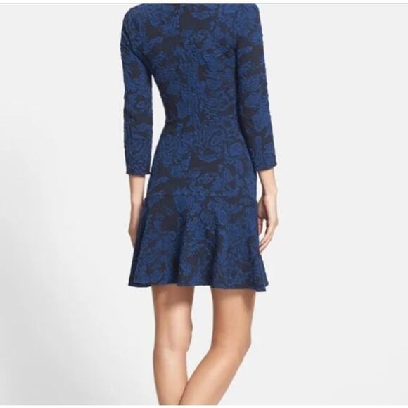 Plenty by Tracy Reese Small S Black Blue Jacquard Knit Dress Drop Waist Flared - Picture 10 of 10